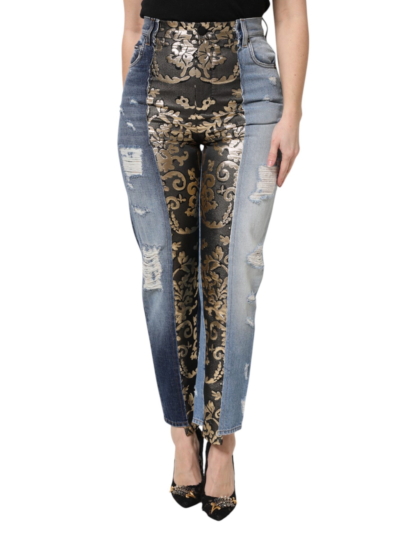 Dolce &amp; Gabbana – Mehrfarbige Patchwork-Jeans aus konischem Denim 