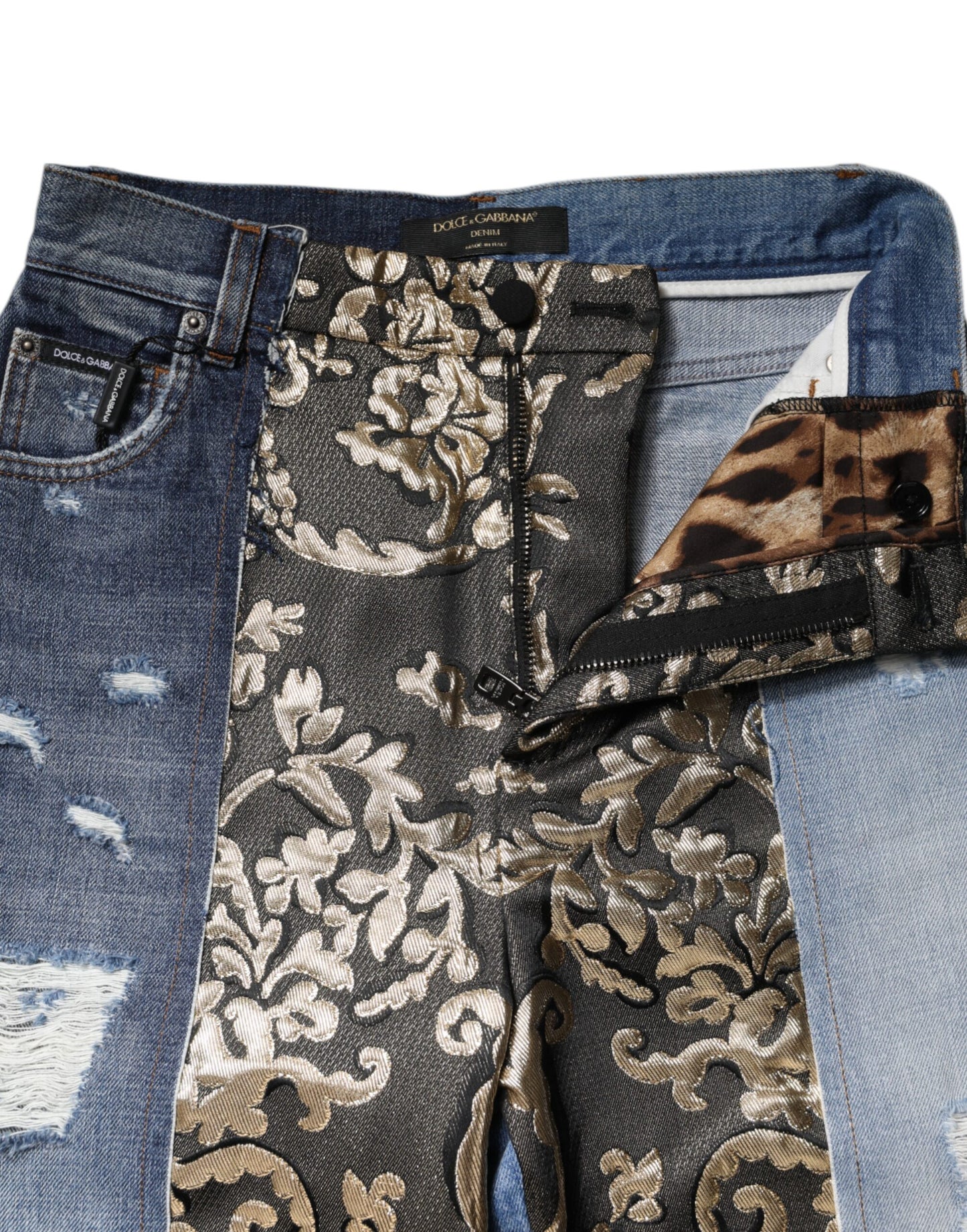 Dolce &amp; Gabbana – Mehrfarbige Patchwork-Jeans aus konischem Denim 