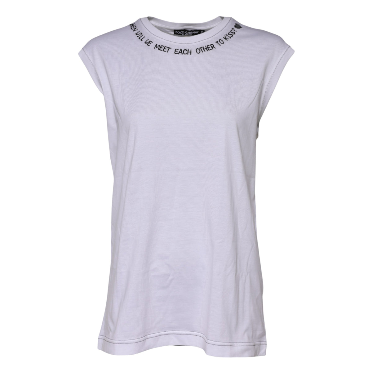 Dolce &amp; Gabbana – Ärmelloses Tank-T-Shirt aus weißer Baumwolle mit Aufdruck
