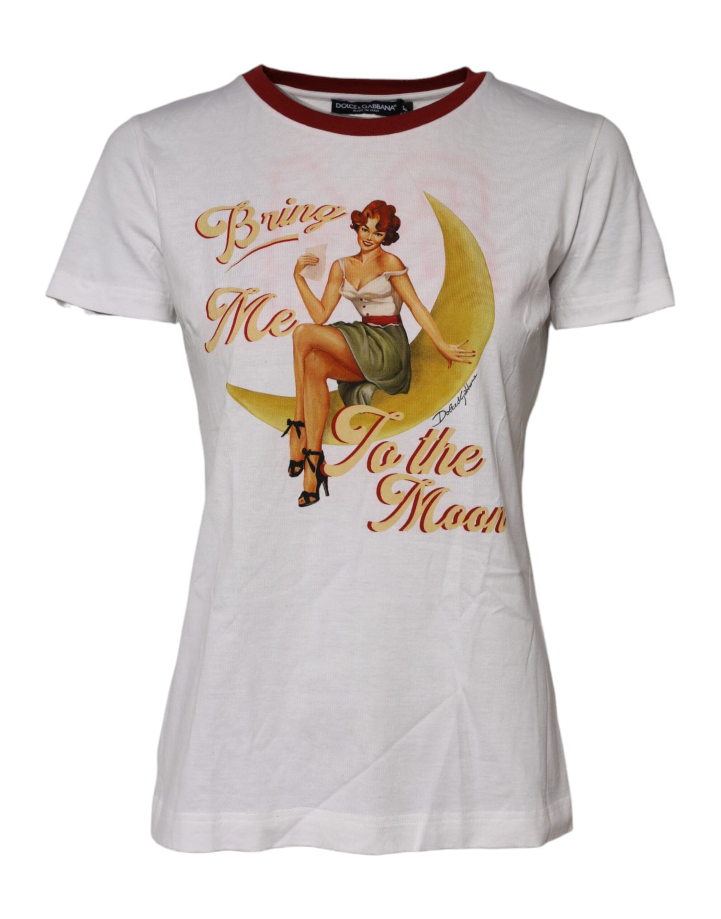 Dolce &amp; Gabbana – Weißes „Bring Me To The Moon“-Pin-Up-T-Shirt 