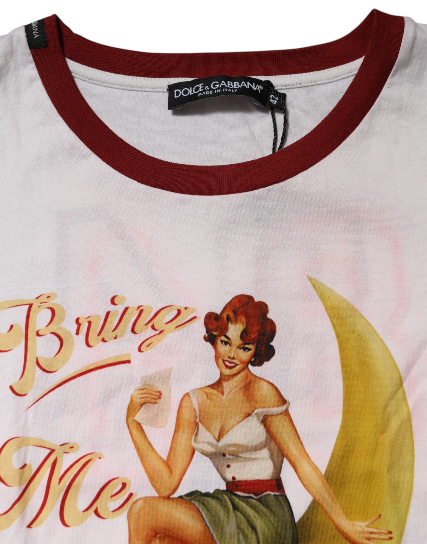 Dolce &amp; Gabbana – Weißes „Bring Me To The Moon“-Pin-Up-T-Shirt 