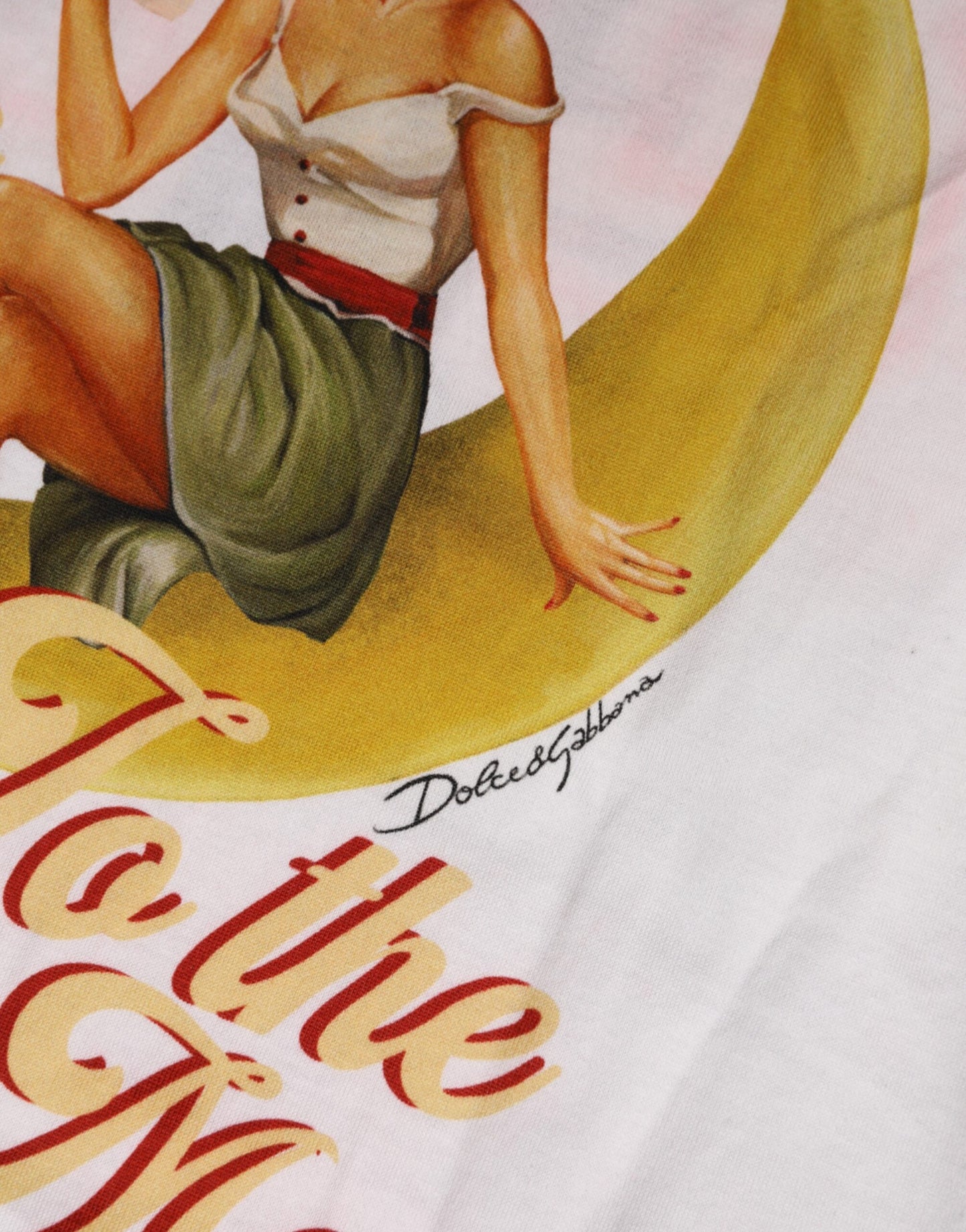 Dolce &amp; Gabbana – Weißes „Bring Me To The Moon“-Pin-Up-T-Shirt 