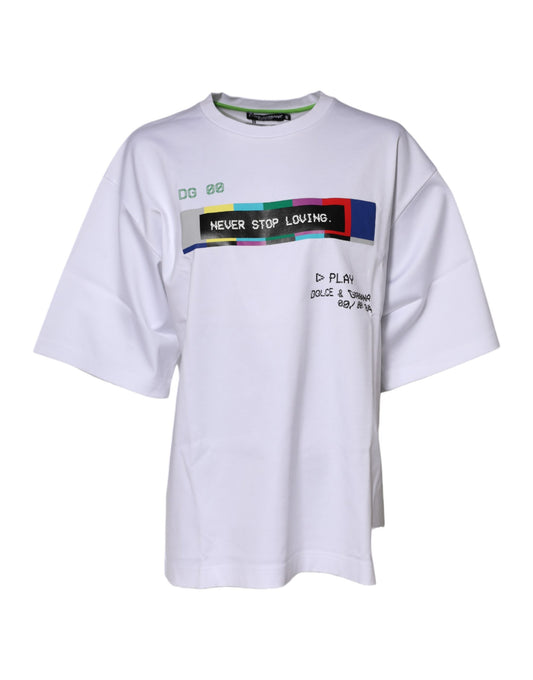 Dolce &amp; Gabbana – Weißes, bedrucktes T-Shirt aus Baumwolle mit kurzen Ärmeln 