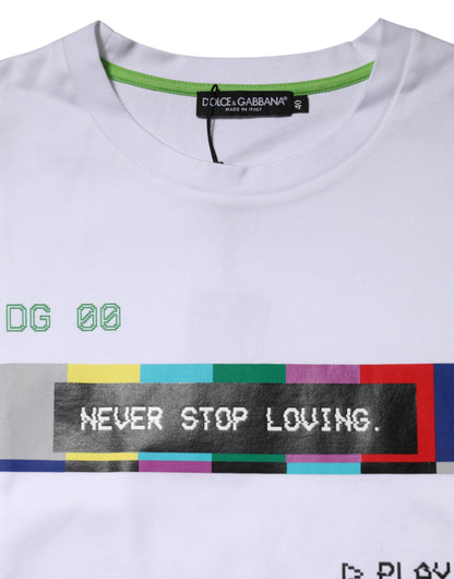 Dolce &amp; Gabbana – Weißes, bedrucktes T-Shirt aus Baumwolle mit kurzen Ärmeln 