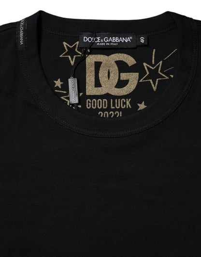 Dolce &amp; Gabbana – Schwarzes T-Shirt mit kurzen Ärmeln aus Baumwolle mit DG-Print 