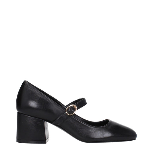 Stuart Weitzman Black Leather Mid Heel Pumps