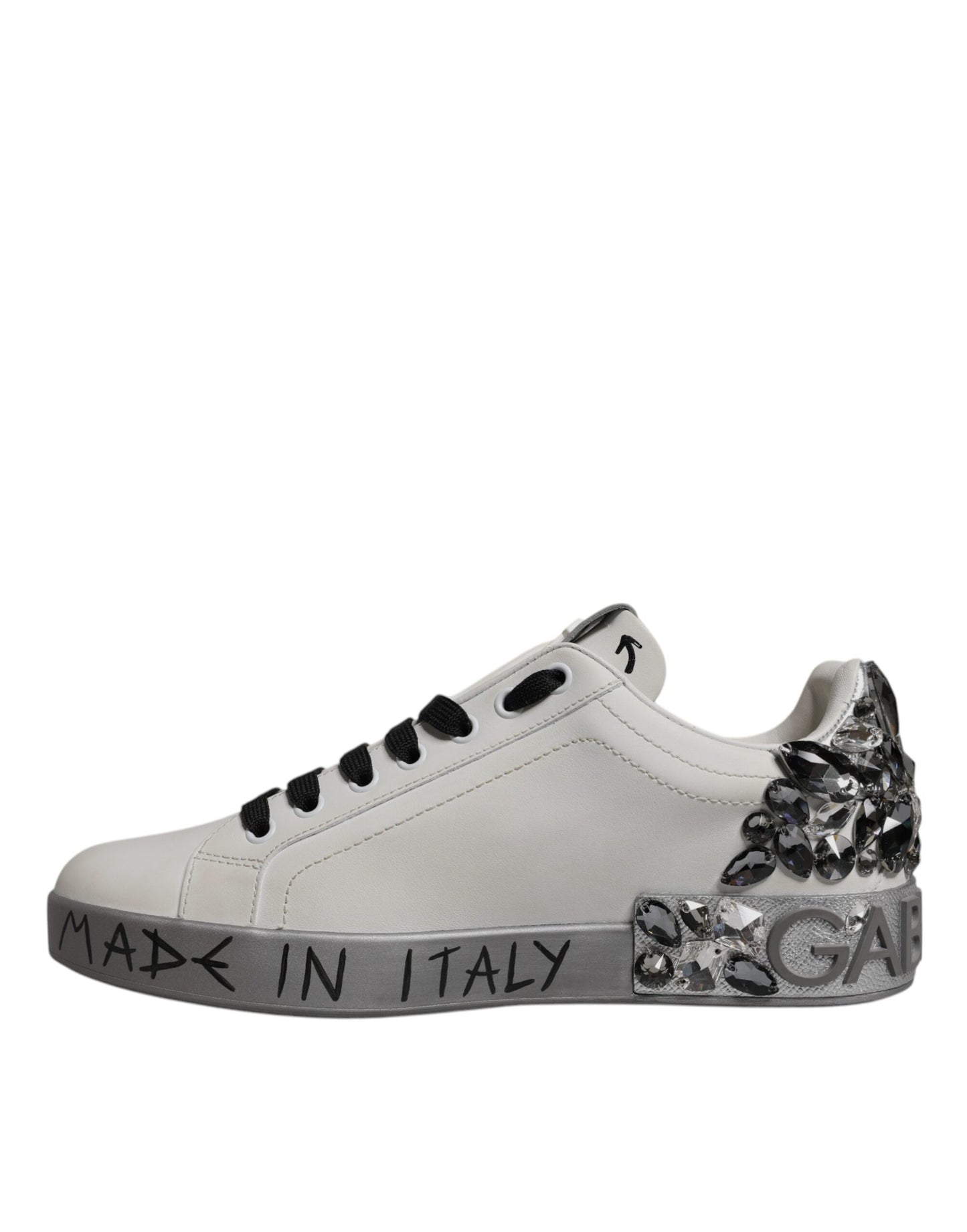 Dolce &amp; Gabbana – Portofino – Weiße Sneakers mit Kristalllogo
