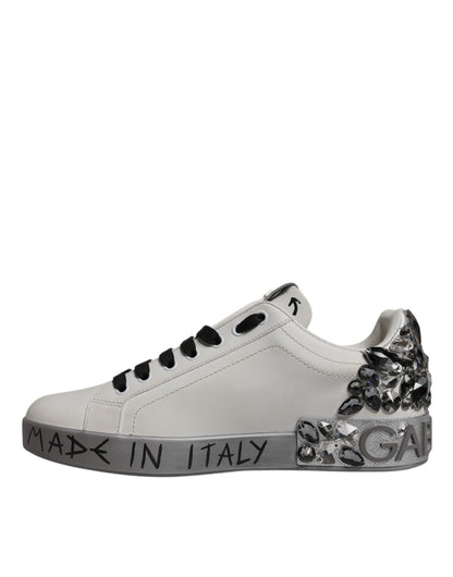 Dolce &amp; Gabbana – Portofino – Weiße Sneakers mit Kristalllogo