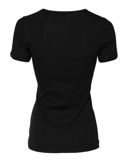 Dolce &amp; Gabbana – Schwarzes Henley-T-Shirt aus Baumwolle mit kurzen Ärmeln