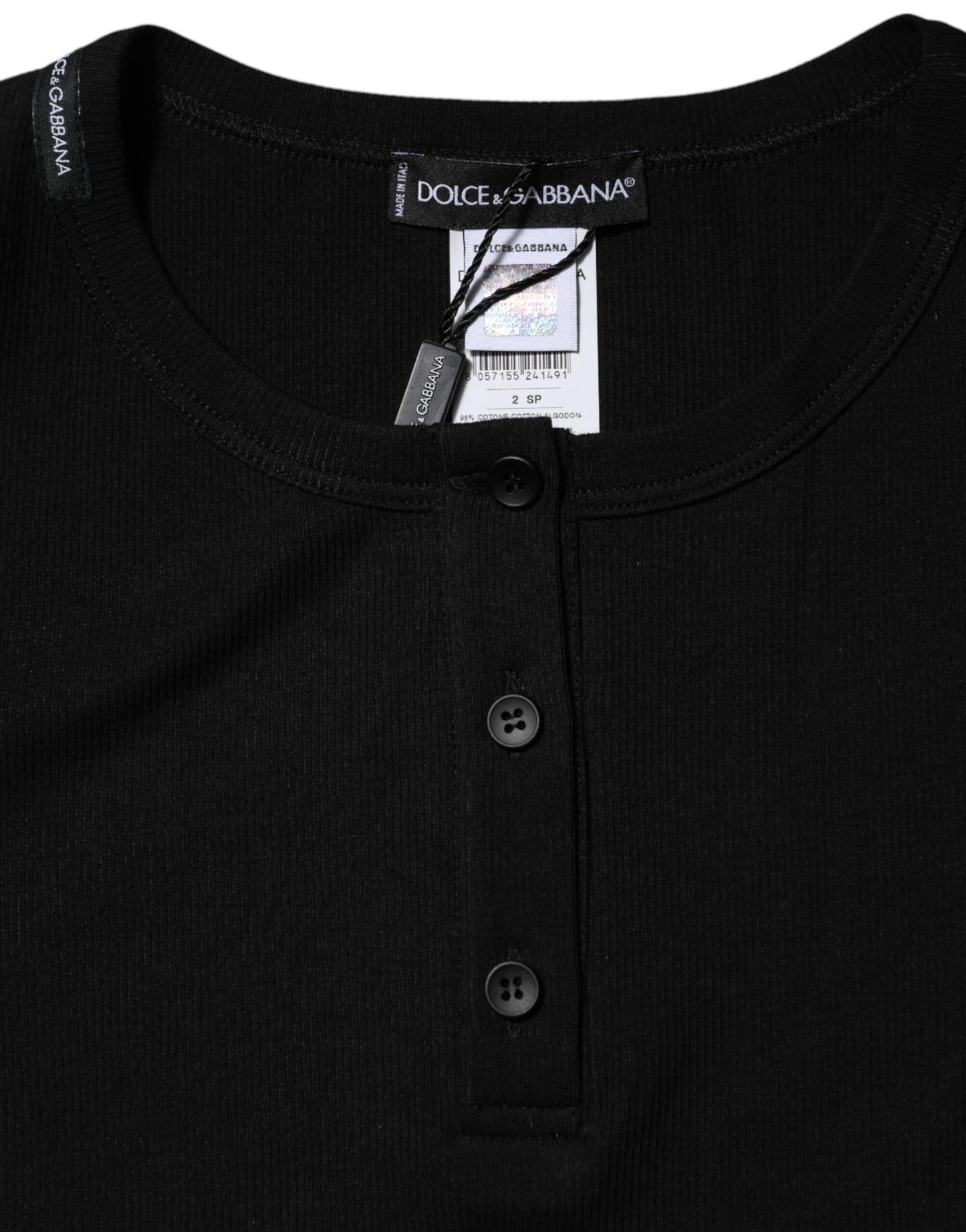 Dolce &amp; Gabbana – Schwarzes Henley-T-Shirt aus Baumwolle mit kurzen Ärmeln