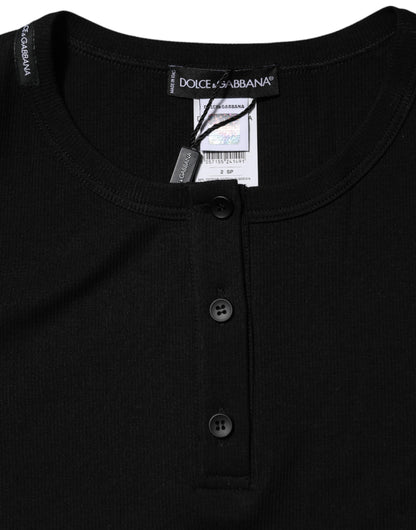 Dolce &amp; Gabbana – Schwarzes Henley-T-Shirt aus Baumwolle mit kurzen Ärmeln