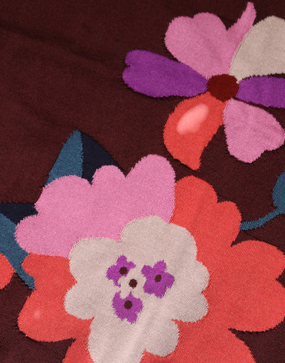 Dolce &amp; Gabbana – Kastanienbraunes Blusenoberteil aus Seide mit Blumenmuster und Rundhalsausschnitt