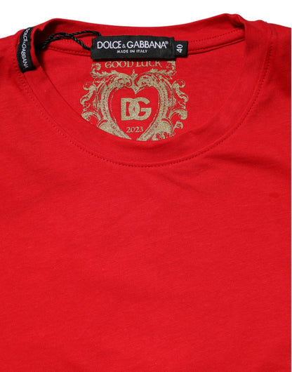 Dolce &amp; Gabbana – Rotes T-Shirt aus Baumwolle mit Rundhalsausschnitt und kurzen Ärmeln