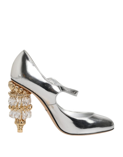 Dolce & Gabbana Silver Chandelier Sculpted Heel Mary Jane Pump Shoes