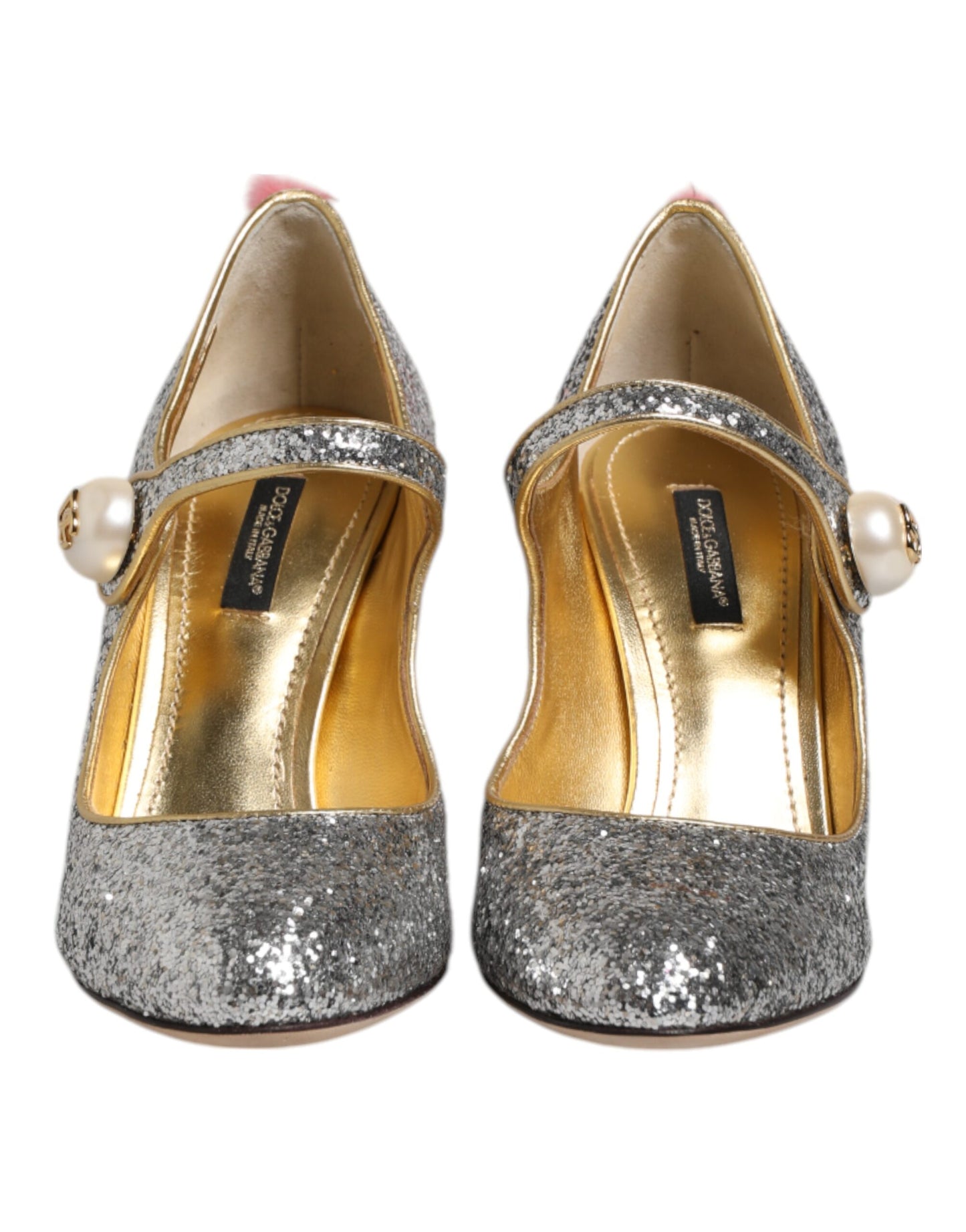Dolce &amp; Gabbana Silber Glitzer Nerz Pelz VALLY Pumps Schuhe