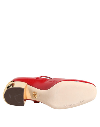 Dolce &amp; Gabbana Rote Leder DG Logo Heels Sandalen Schuhe