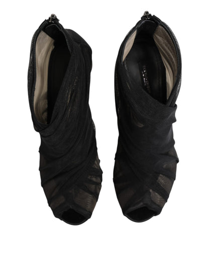 Dolce &amp; Gabbana Schwarze Mesh-Stiletto-Absätze Stiefeletten Schuhe