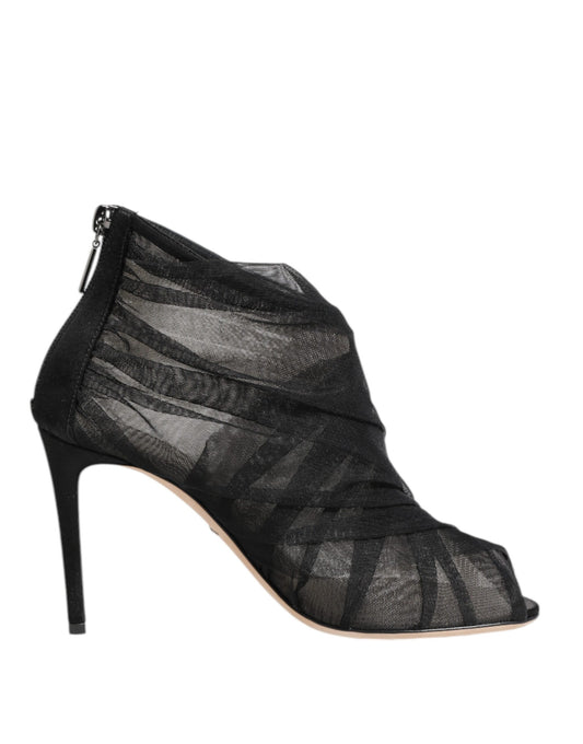 Dolce &amp; Gabbana Schwarze Mesh-Stiletto-Absätze Stiefeletten Schuhe