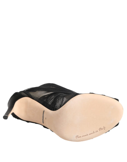 Dolce &amp; Gabbana Schwarze Mesh-Stiletto-Absätze Stiefeletten Schuhe