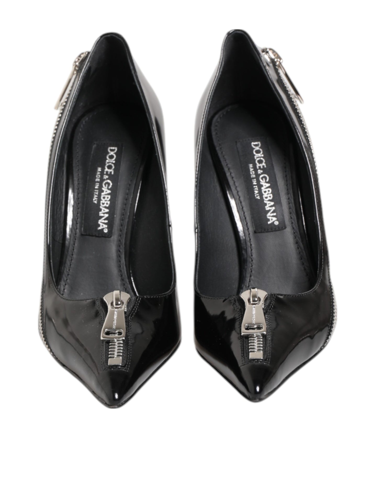Dolce & Gabbana Black Patent Leather Zipper Heels Pumps Shoes