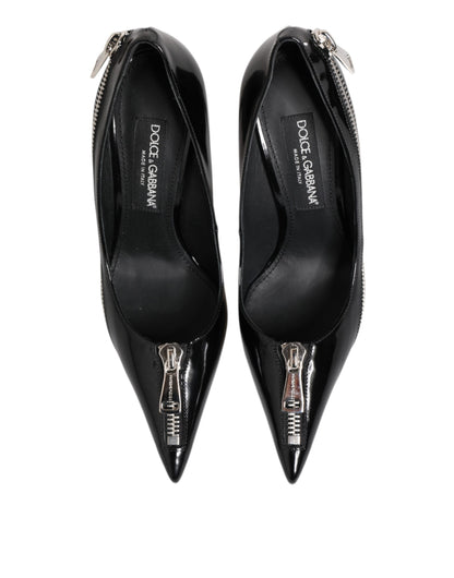 Dolce & Gabbana Black Patent Leather Zipper Heels Pumps Shoes