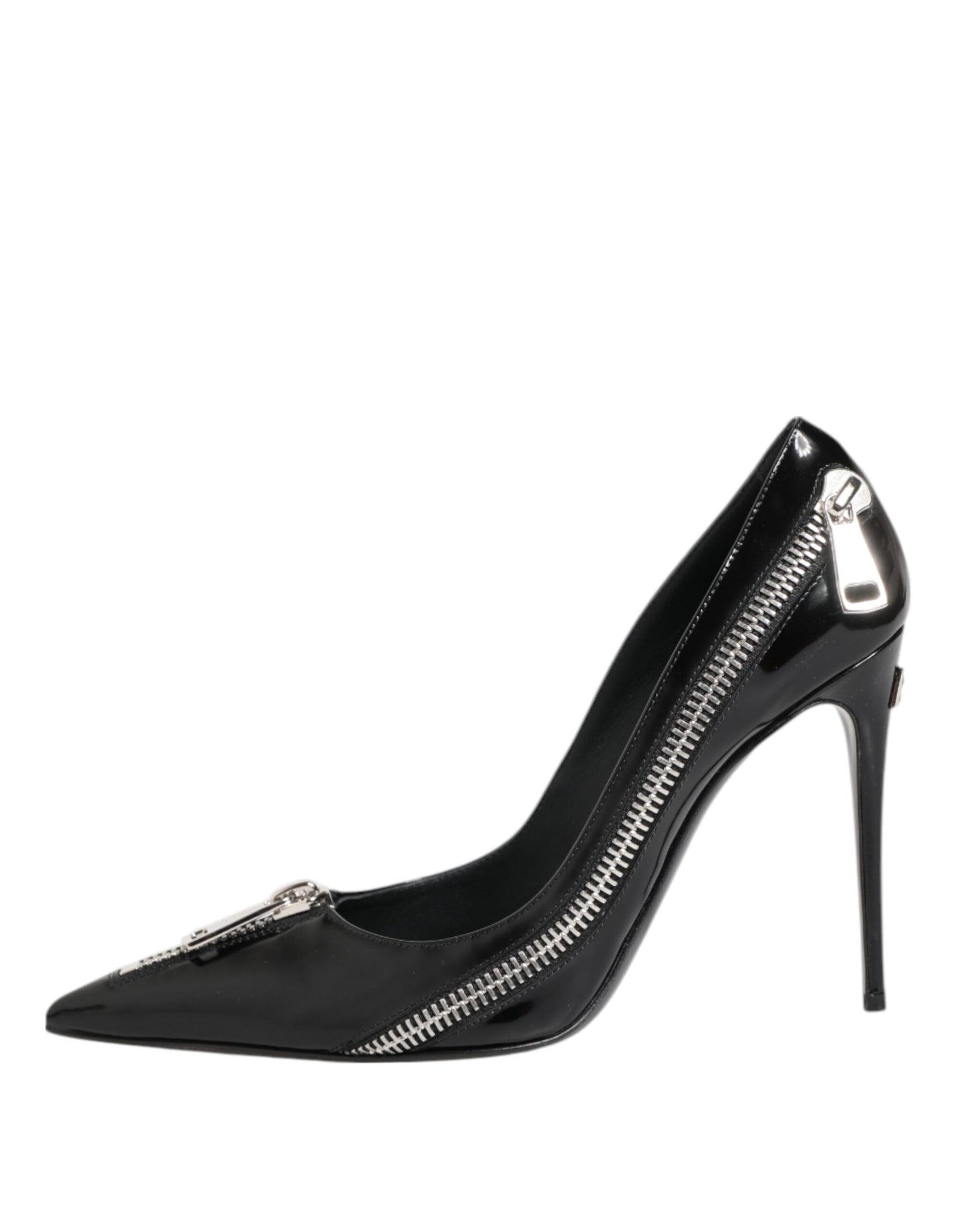 Dolce & Gabbana Black Patent Leather Zipper Heels Pumps Shoes