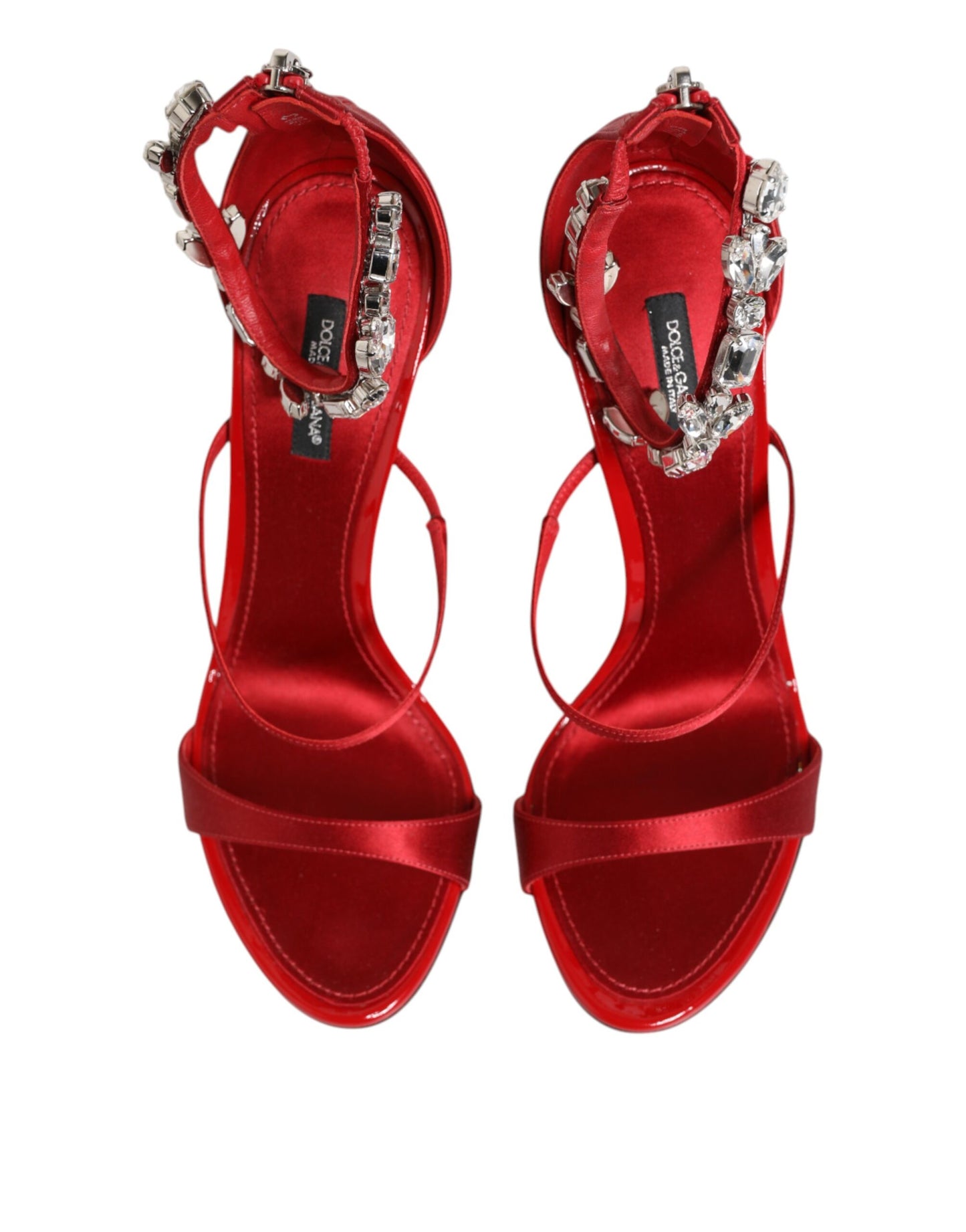 Dolce &amp; Gabbana Rote Satin Kristalle Keira Sandalen Heels Schuhe