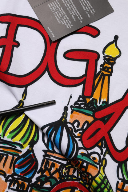 Dolce &amp; Gabbana – Weißes T-Shirt aus Baumwolle mit Rundhalsausschnitt „DG Loves Moscow“