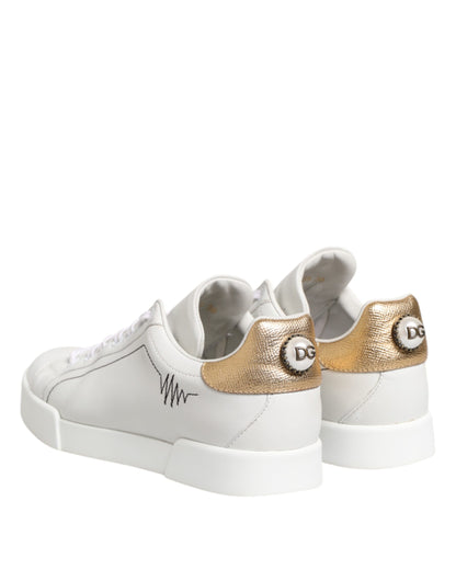Dolce &amp; Gabbana Weißgold Leder Low Top Sneakers Schuhe
