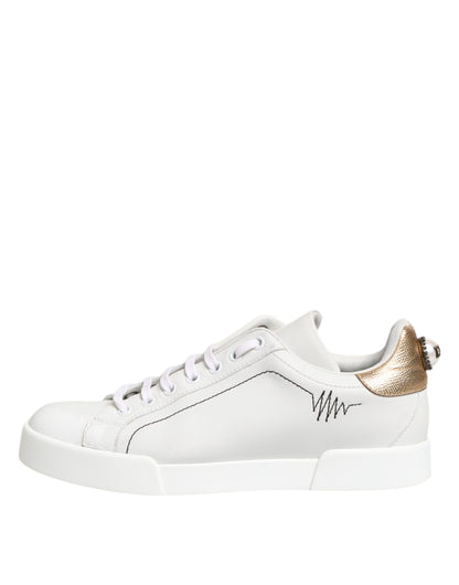 Dolce &amp; Gabbana Weißgold Leder Low Top Sneakers Schuhe