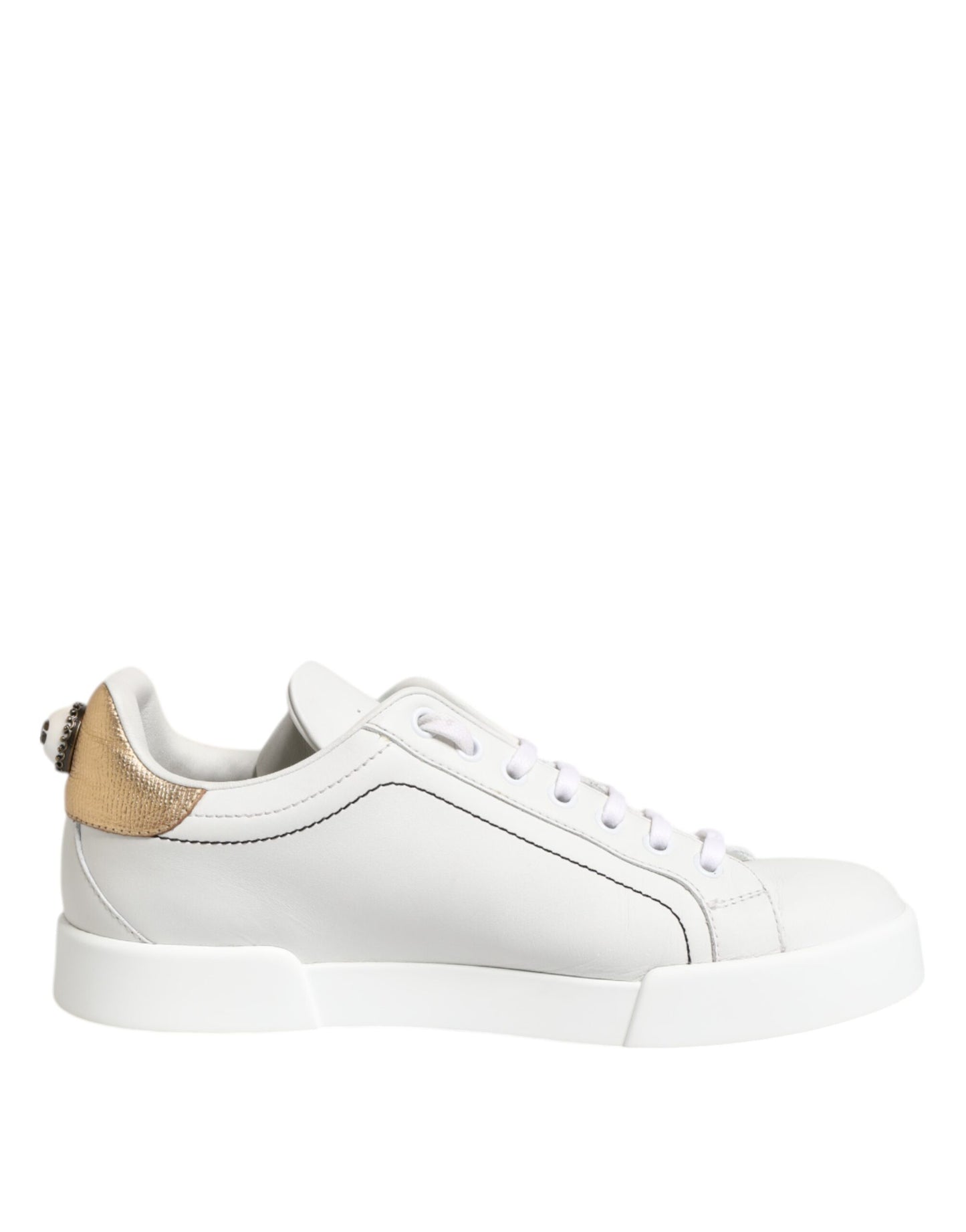 Dolce &amp; Gabbana Weißgold Leder Low Top Sneakers Schuhe