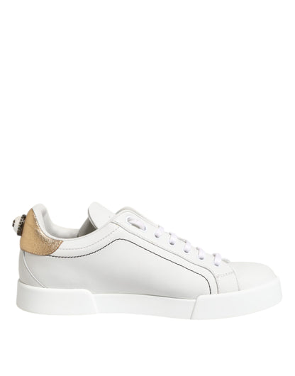 Dolce &amp; Gabbana Weißgold Leder Low Top Sneakers Schuhe