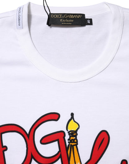 Dolce &amp; Gabbana – Weißes T-Shirt aus Baumwolle mit Rundhalsausschnitt „DG Loves Moscow“