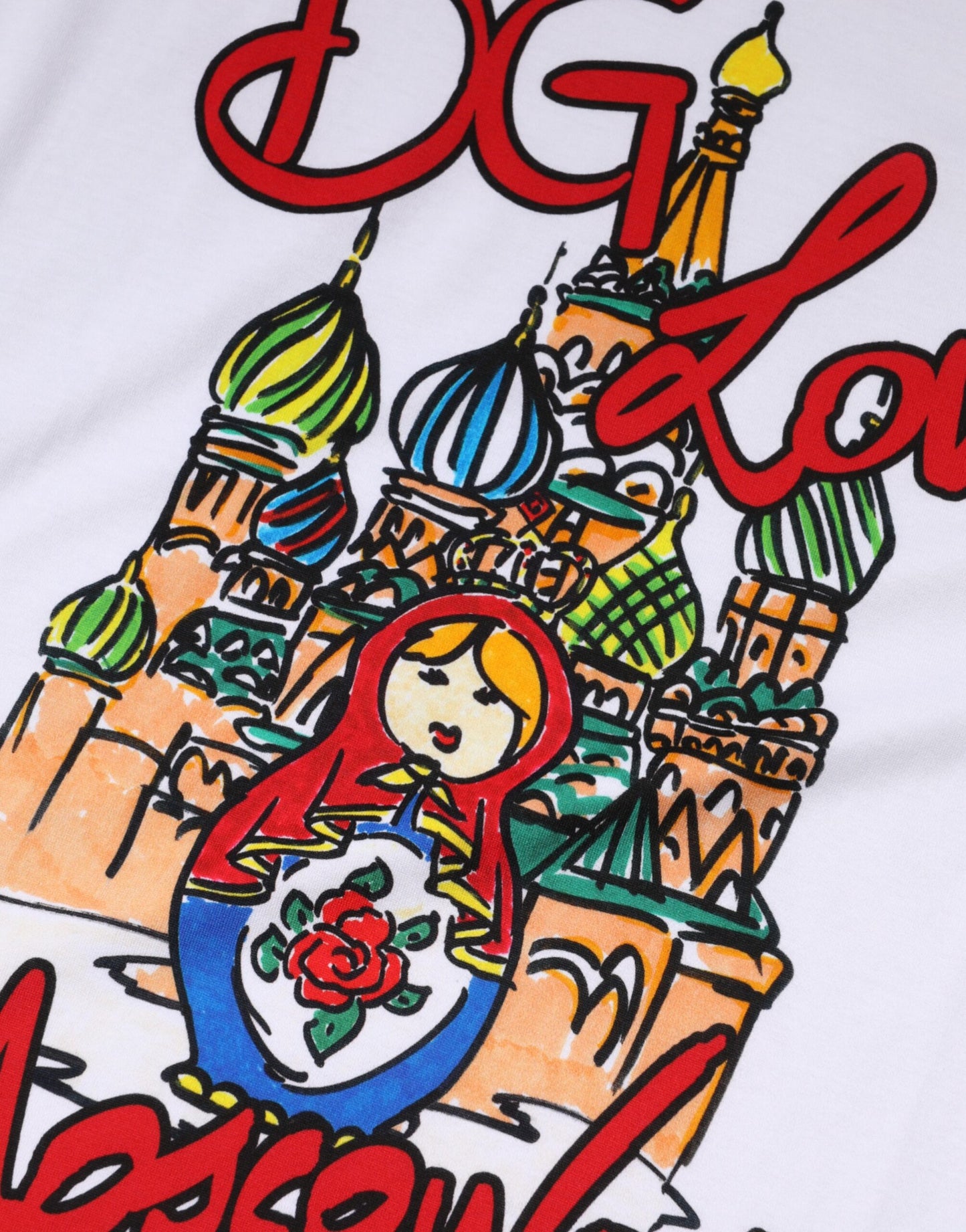 Dolce &amp; Gabbana – Weißes T-Shirt aus Baumwolle mit Rundhalsausschnitt „DG Loves Moscow“