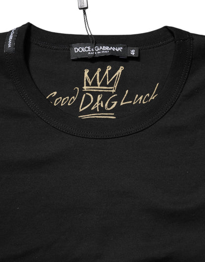 Dolce &amp; Gabbana – T-Shirt „Goodluck Tee“ aus schwarzer Baumwolle mit Rundhalsausschnitt