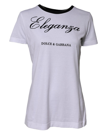 Dolce &amp; Gabbana Weißes Eleganza-T-Shirt aus Baumwolle mit Rundhalsausschnitt