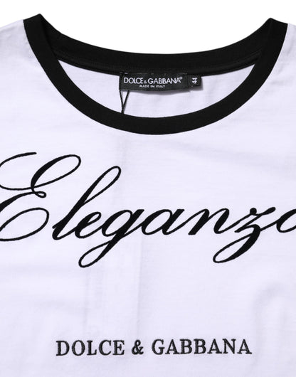 Dolce &amp; Gabbana Weißes Eleganza-T-Shirt aus Baumwolle mit Rundhalsausschnitt