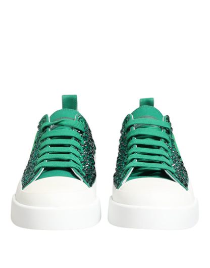 Dolce &amp; Gabbana Grüne Portofino Kristall DG Logo Sneakers Schuhe