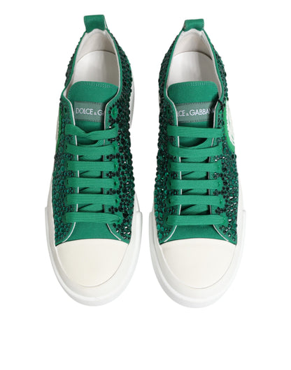 Dolce &amp; Gabbana Grüne Portofino Kristall DG Logo Sneakers Schuhe