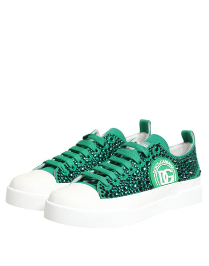 Dolce &amp; Gabbana Grüne Portofino Kristall DG Logo Sneakers Schuhe