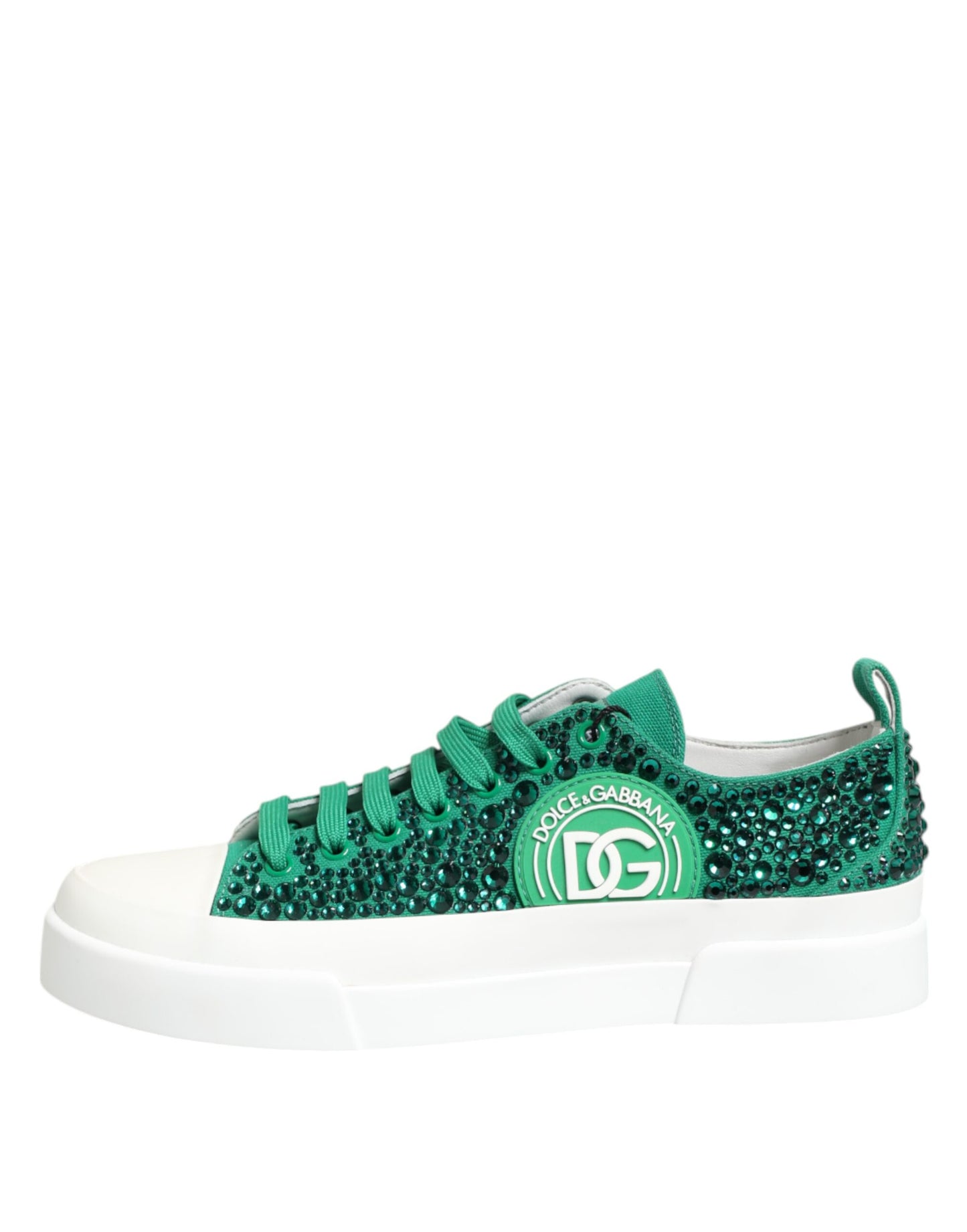 Dolce &amp; Gabbana Grüne Portofino Kristall DG Logo Sneakers Schuhe