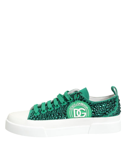 Dolce &amp; Gabbana Grüne Portofino Kristall DG Logo Sneakers Schuhe