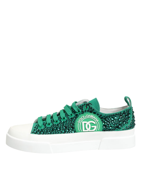 Dolce &amp; Gabbana Grüne Portofino Kristall DG Logo Sneakers Schuhe