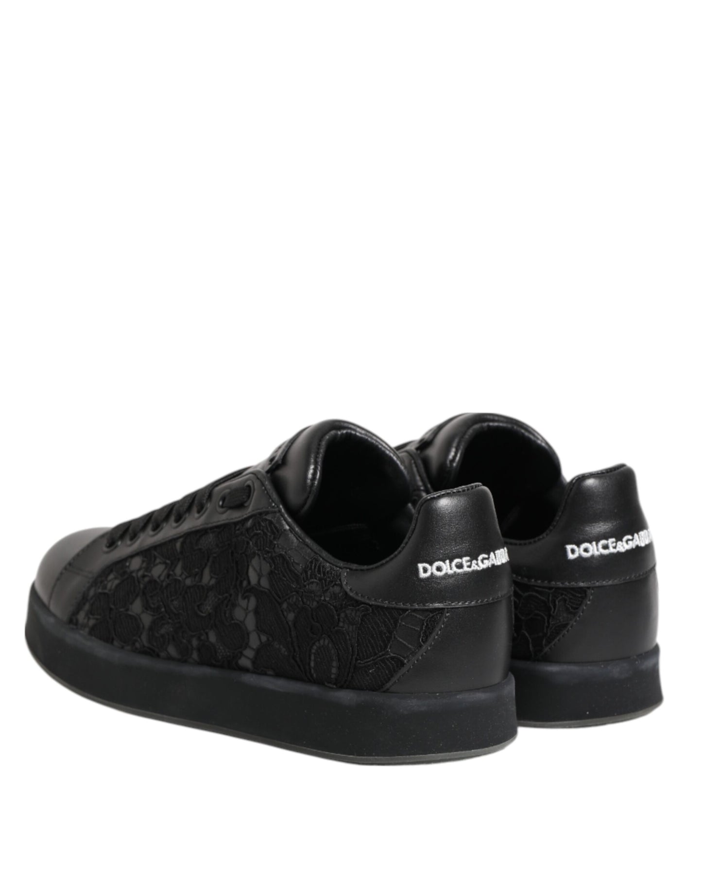 Dolce &amp; Gabbana Schwarze Sneakers mit Blumenspitze