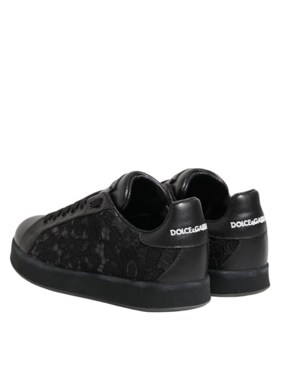 Dolce &amp; Gabbana Schwarze Sneakers mit Blumenspitze