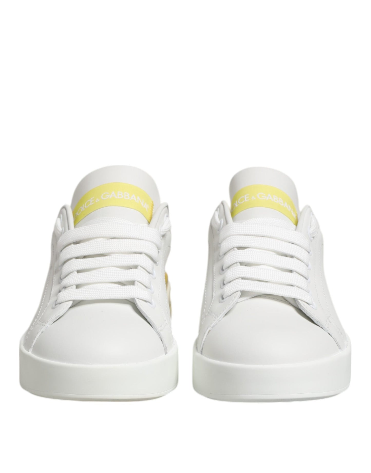 Dolce &amp; Gabbana Weiß Gelb Leder Low Top Sneakers Schuhe