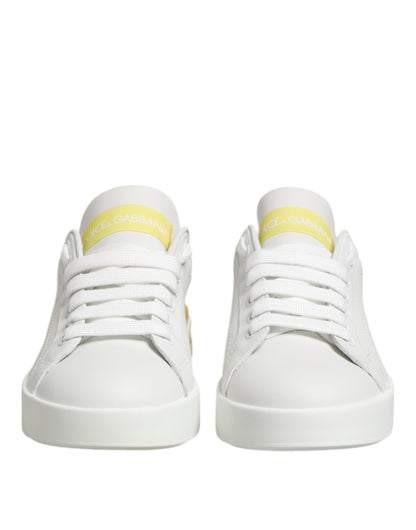Dolce &amp; Gabbana Weiß Gelb Leder Low Top Sneakers Schuhe