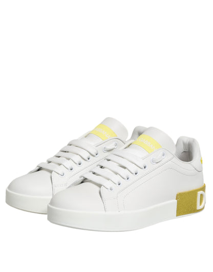 Dolce &amp; Gabbana Weiß Gelb Leder Low Top Sneakers Schuhe