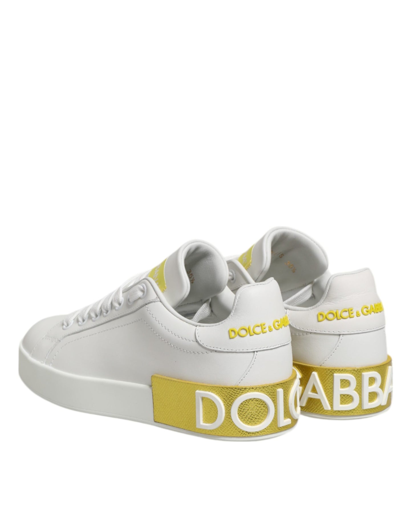 Dolce &amp; Gabbana Weiß Gelb Leder Low Top Sneakers Schuhe