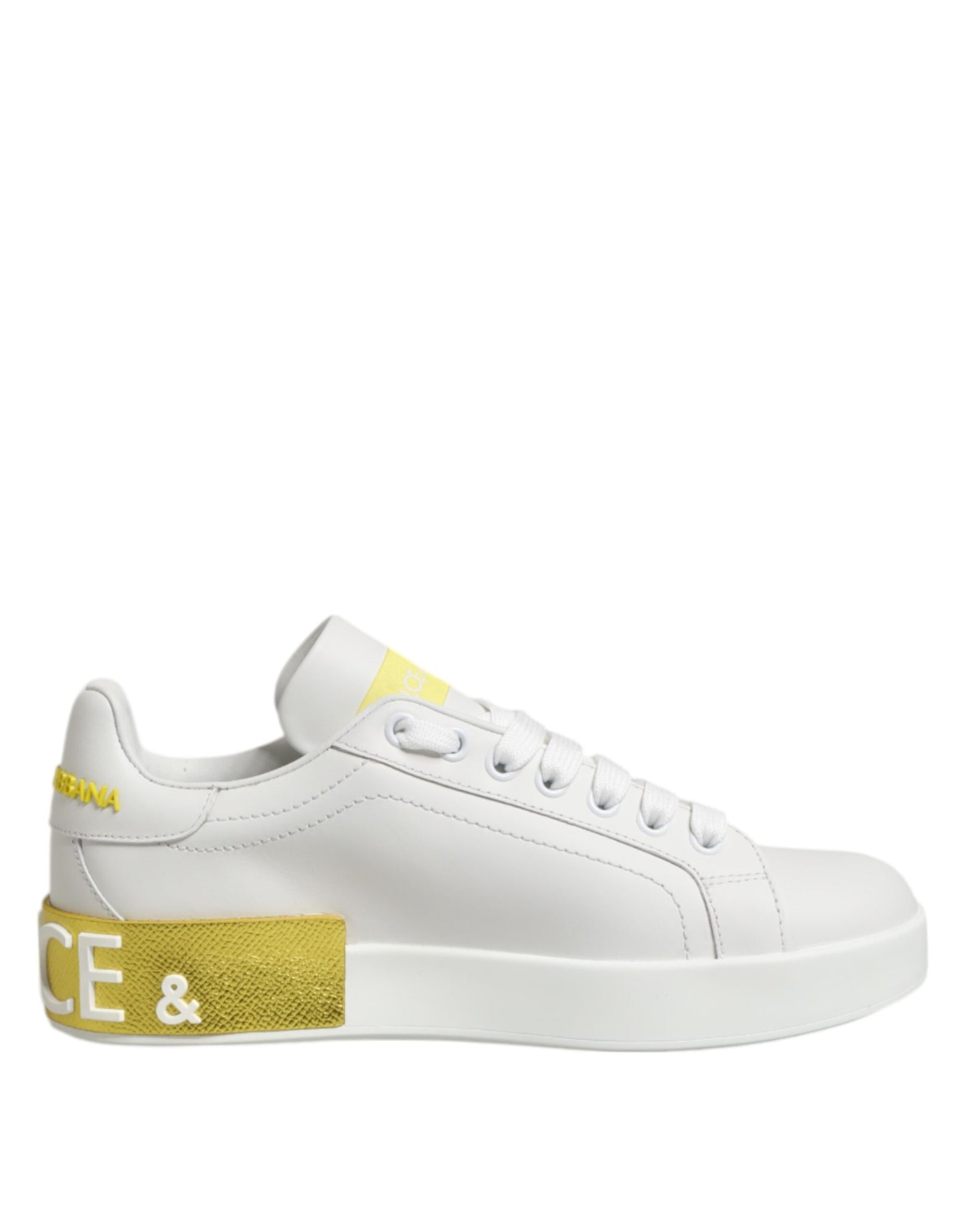 Dolce &amp; Gabbana Weiß Gelb Leder Low Top Sneakers Schuhe